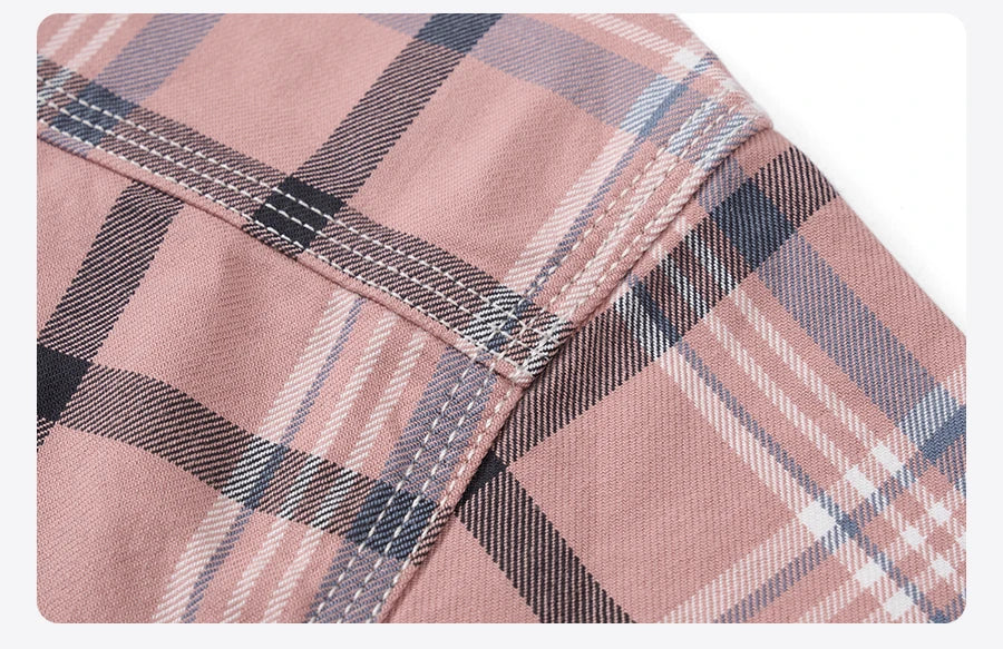 100% Cotton Fabric Men's Plaid Washed Vintage Check Shirt