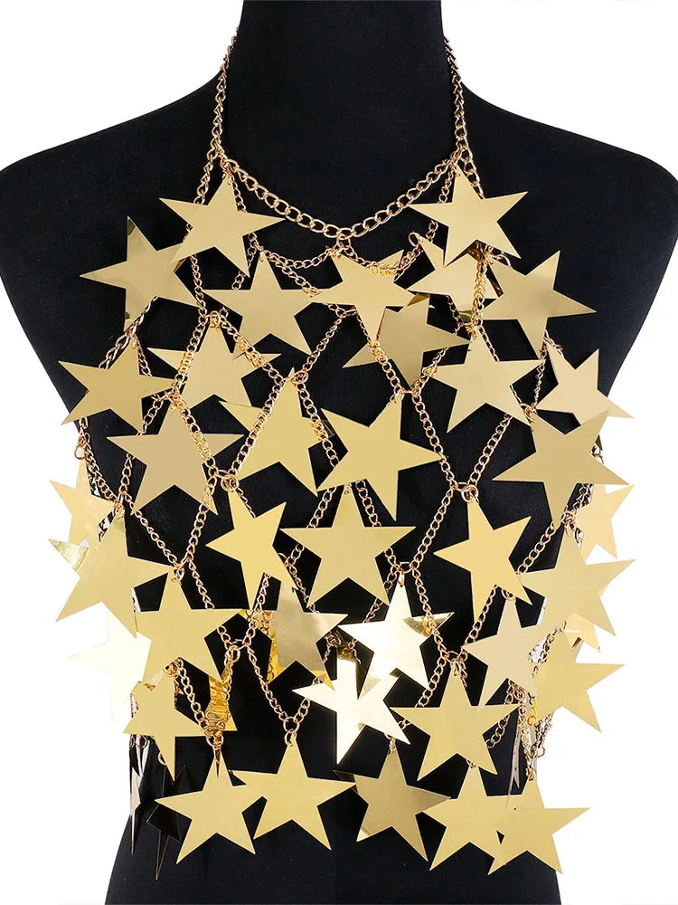 Women's Metal Stars Sequins Bikini Tank Top Women See Through Cover Up