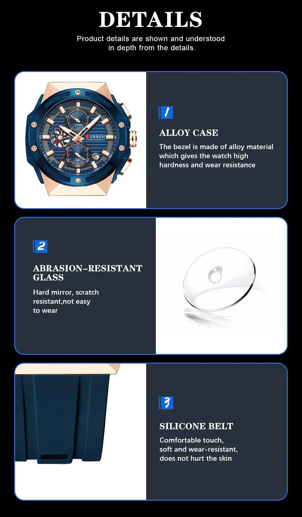 Fashionable Sports Multifunctional Chronograph Watch with Silicone Strap