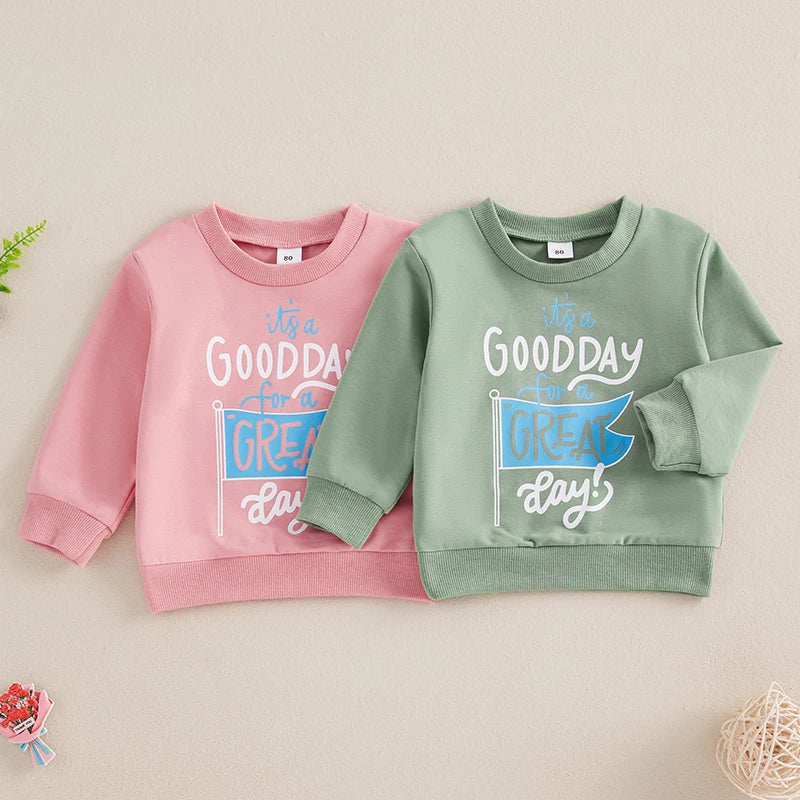 0-4Y Baby Boys Girls Sweatshirts Casual Long Sleeve Round Neck Flag Letter Print Pullovers Top