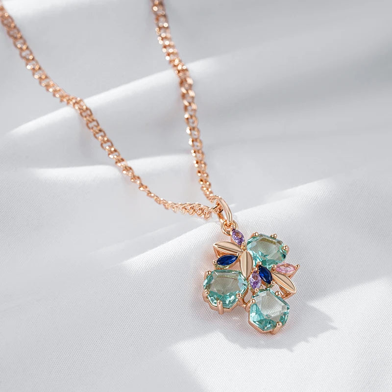 Women's Natural Zircon 585 Rose Gold Green Stone Pendant Necklace