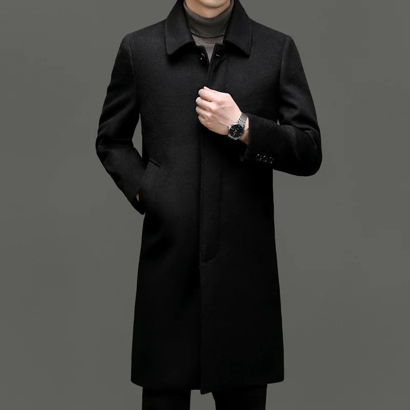 Men's Turn Down Collar Overcoats Wool Blends Trench Coat