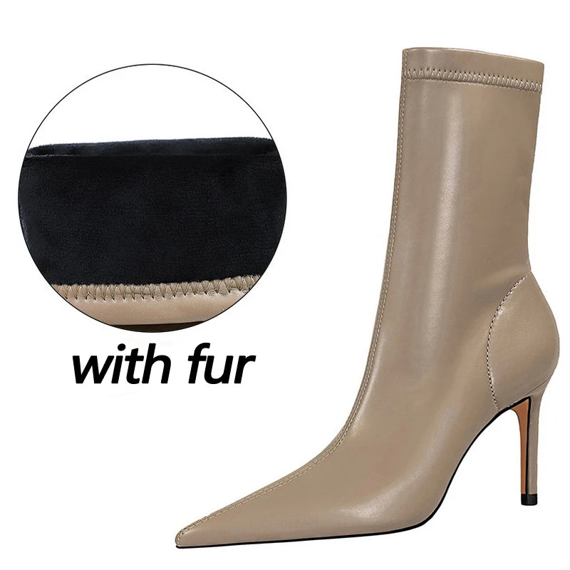 Leather Ankle Boots High Heel