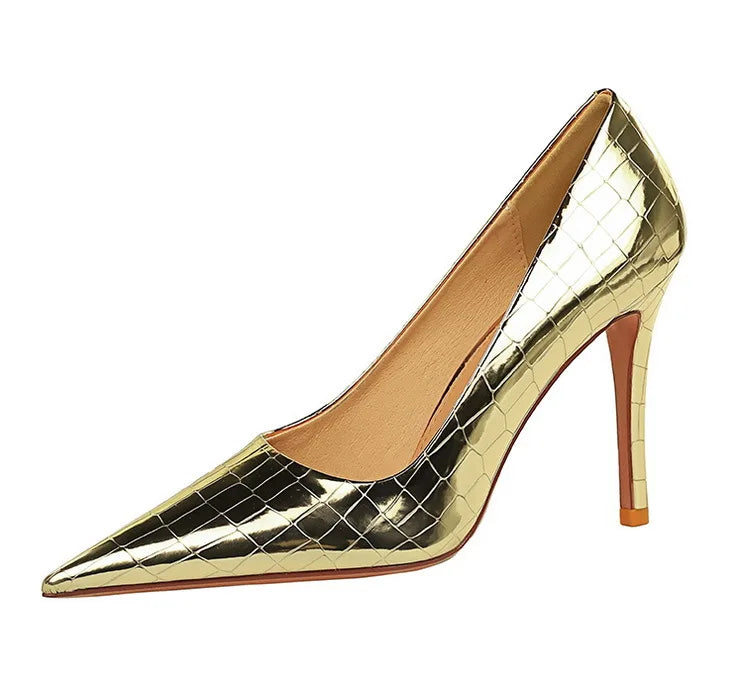 Women's Metal Stone Pattern High Heels Shoes Stiletto Shoes