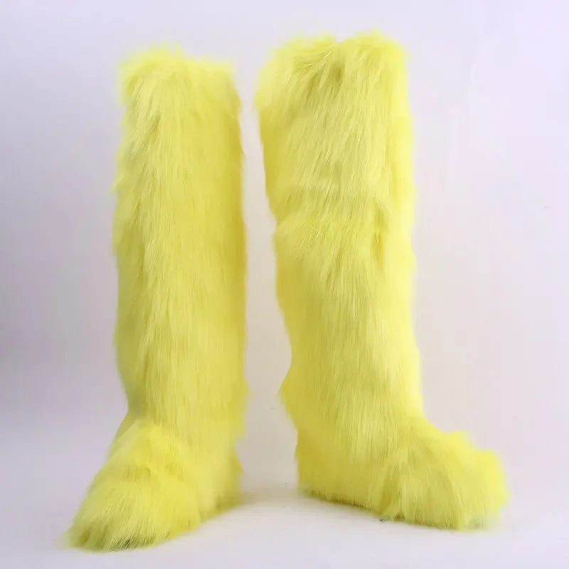 Women's Winter Thigh High Fluffy Plush Knee High Fur Faux Boots