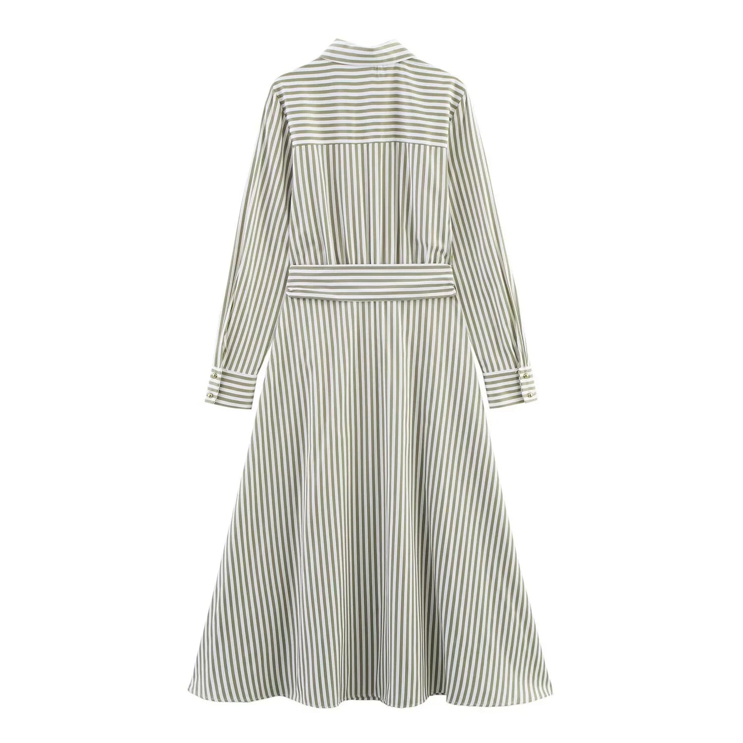 Women's Loose Summer Dress - Vertical Stripe Backless Mid-Length Tie Waist