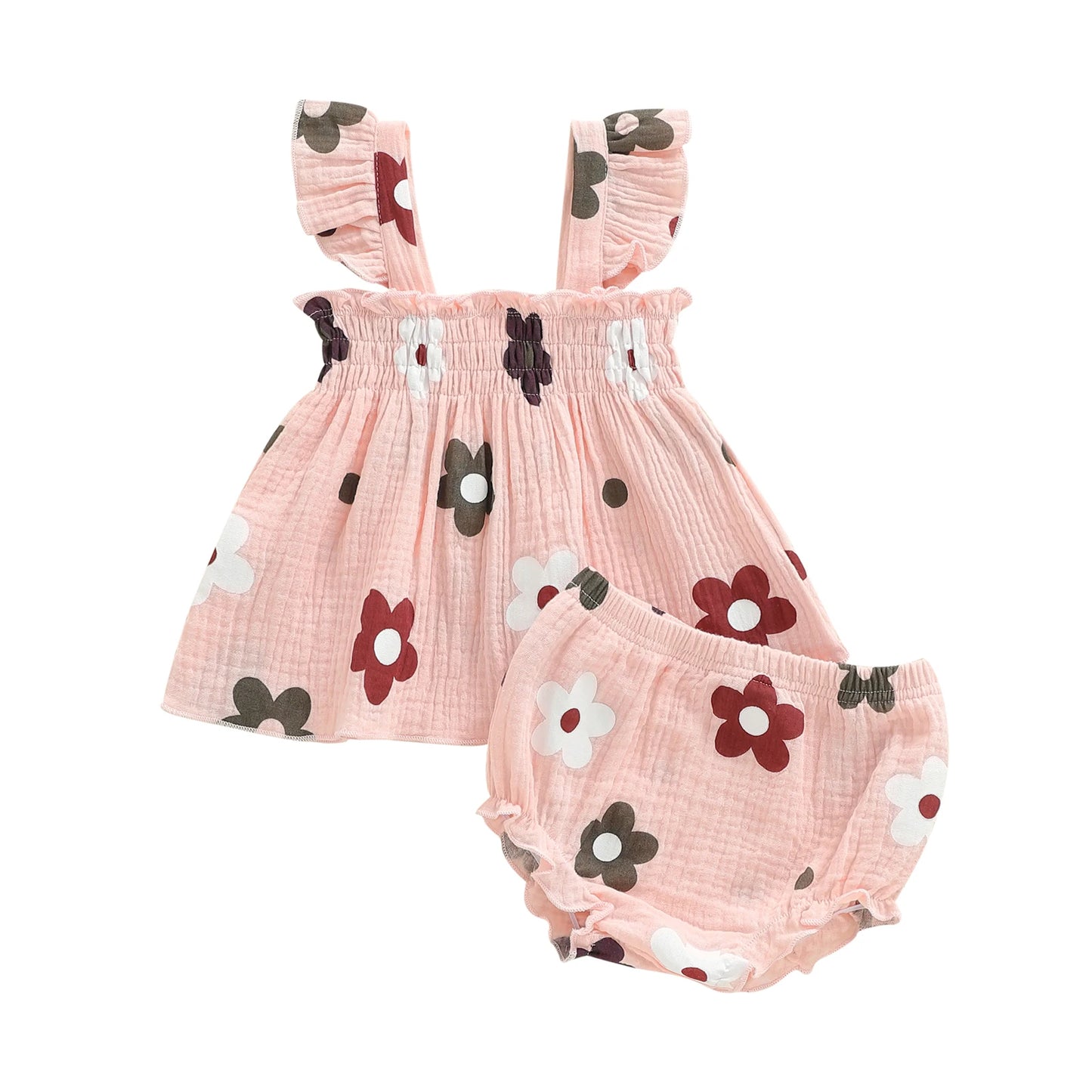 Baby Girls Floral Outfit Set - Sleeveless Top & Bloomers Shorts (0-24M)