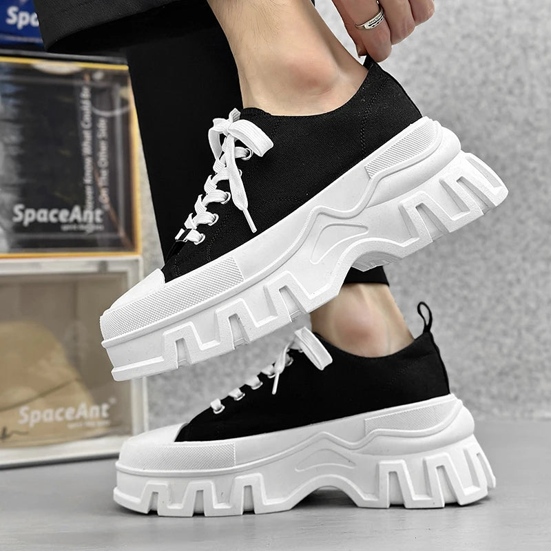 Men's Autumn Platform Walking Shoes - Chunky Thick Sole Lace-Up Sneakers