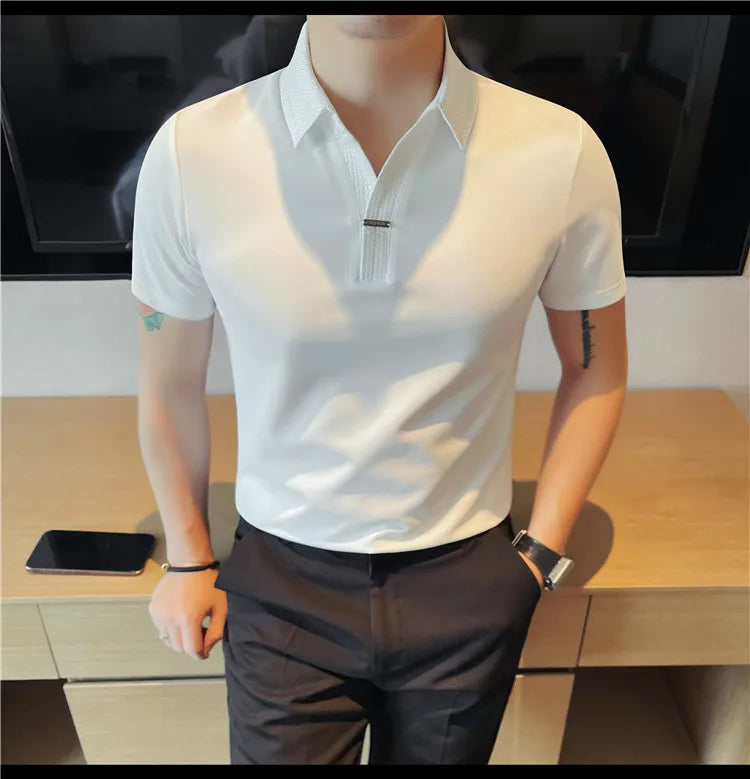 Men's Summer Slim Fit Casual Short Sleeve Style Turn Down Collar Polo Shirt