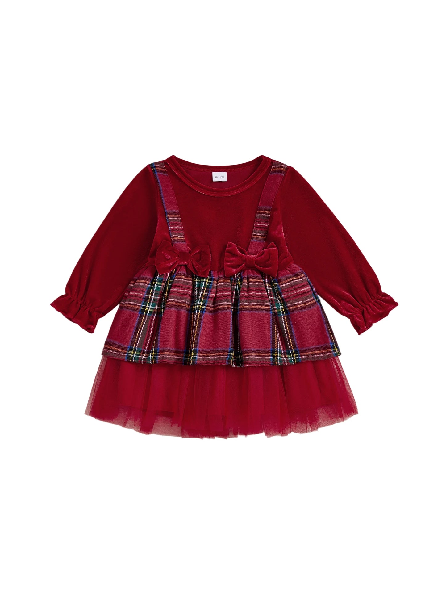 Baby Girls Christmas Plaid Velvet Party Dress (0-4Y)