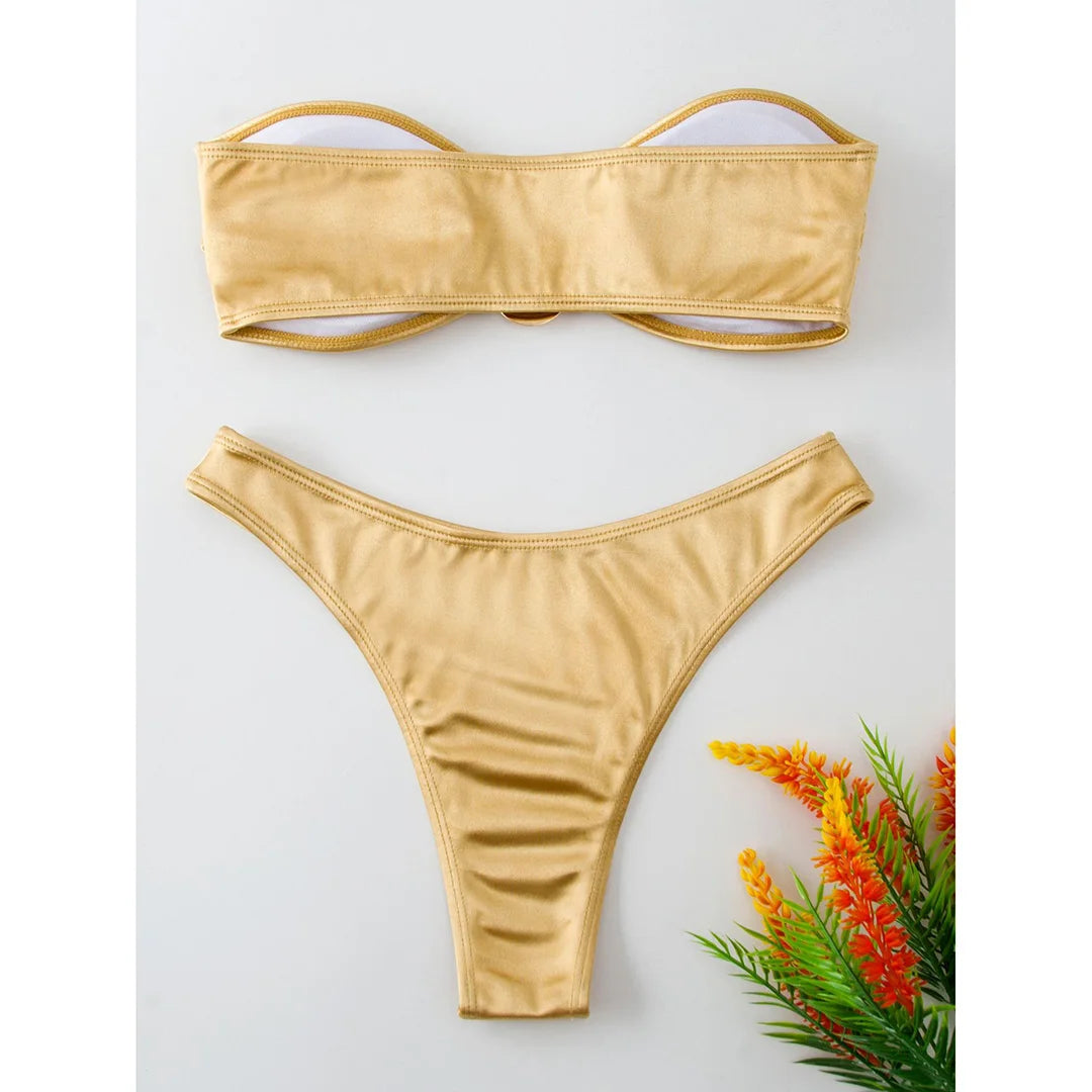 Women's Bandeau Bikini Women Swimwear Female Swimsuit Two-pieces Bikini set Padded Bather Bathing Suit Swim V4647