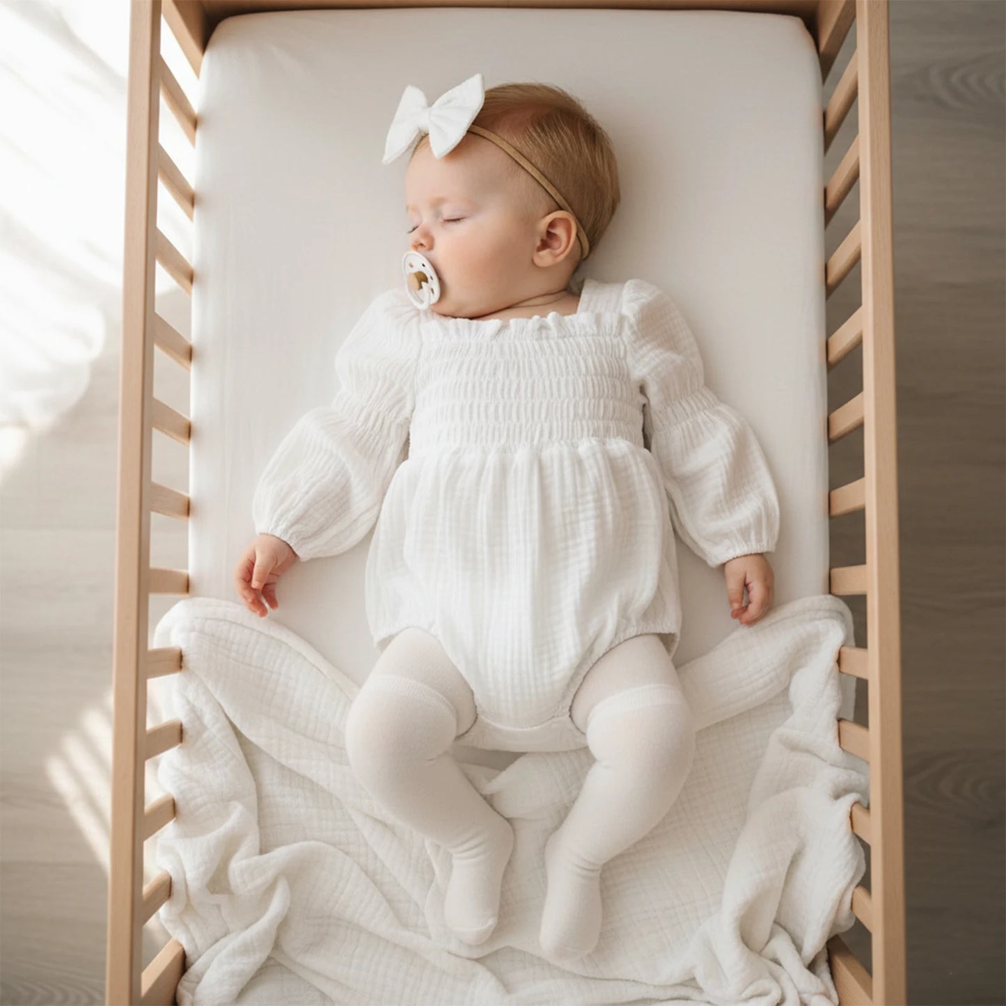 Baby Romper Set - Long Sleeve Smocked Jumpsuit with Headband