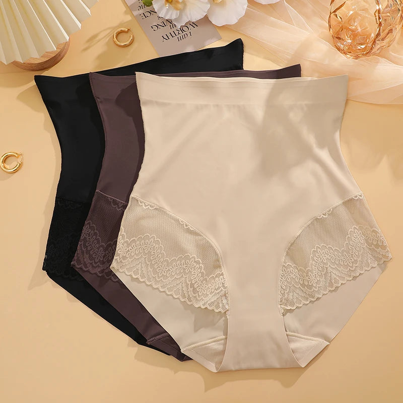 High Waist Tummy Control Panties - Women's Floral Lace Shaping Briefs (S-XXXL)