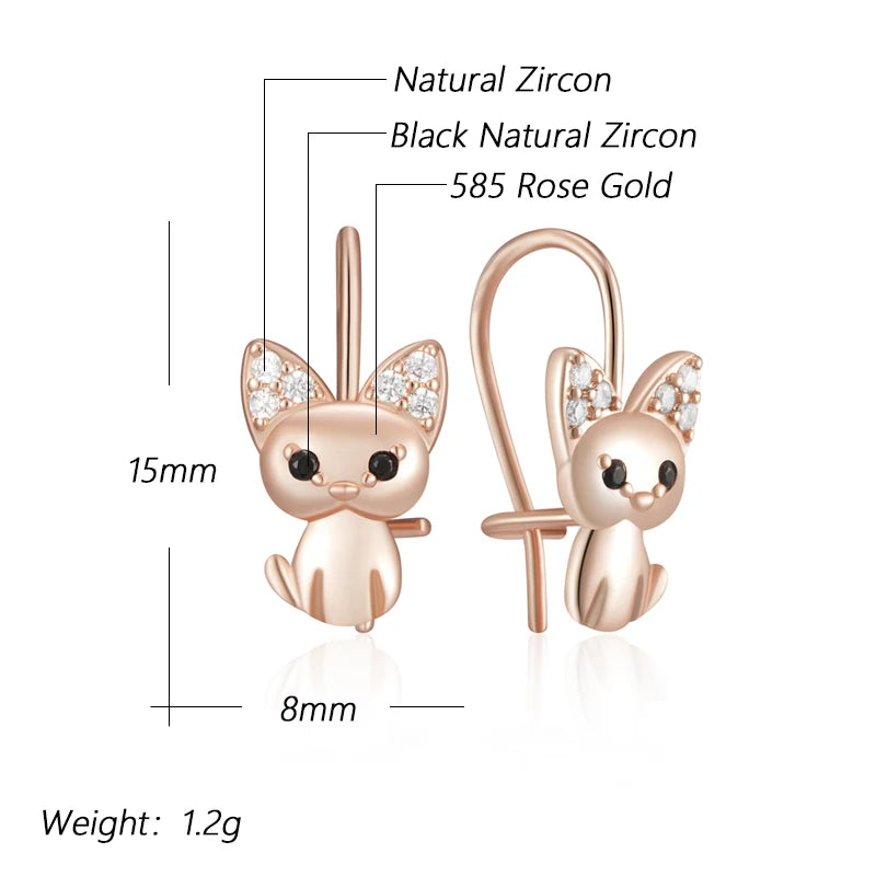 Cute Cat Earrings for Girls - Rose Gold Zircon Animal Jewelry