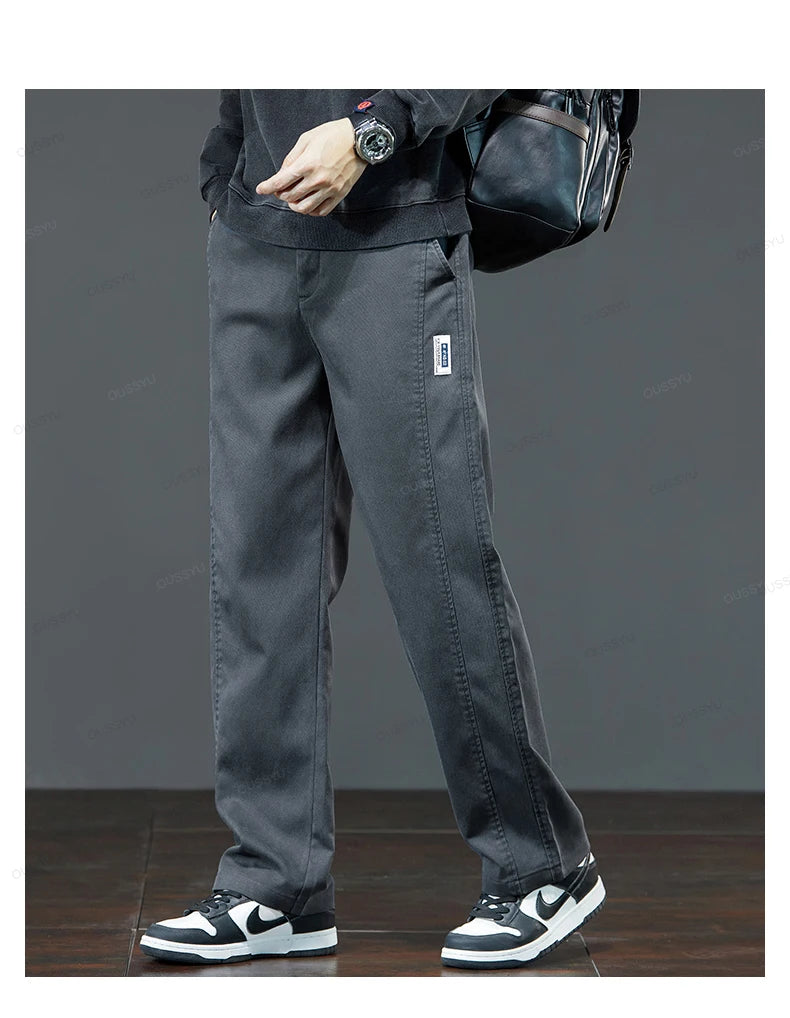 Men's Lyocell Blend Heavyweight Straight Leg Trousers | Elastic Waist M–5XL