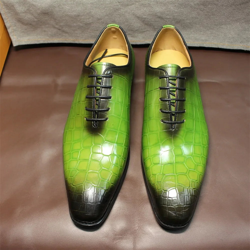 Men's Genuine Cow Leather Crocodile Print Business  Formal Wedding Shoes
