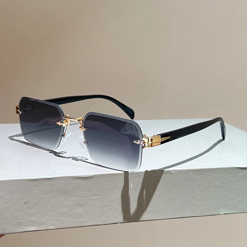 Vintage Rimless Square Sunglasses – Unisex Gradient Shades