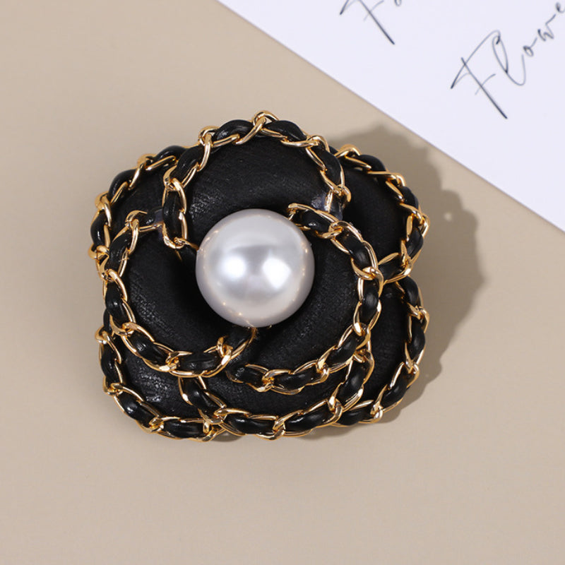 Elegant Fabric Camellia Pearl Brooch - Flower Corsage Pin