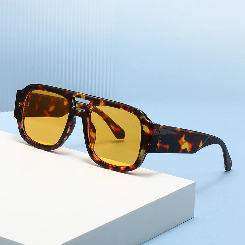Retro Square Sunglasses - 3 Pack Large Frame Double Bridge Candy Color Eyewear