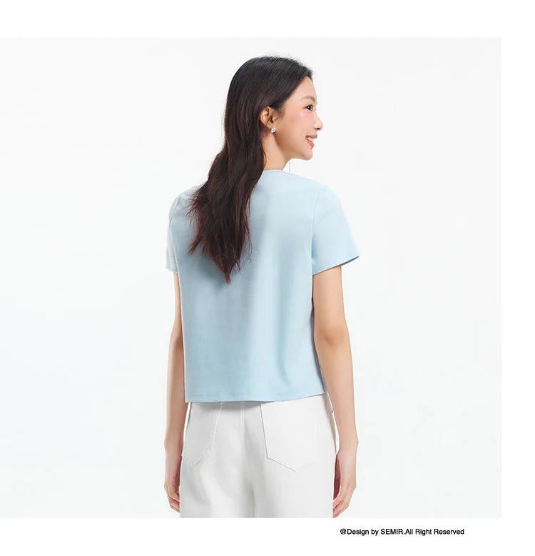 Women's Cropped Cotton T-Shirt - Split Hem Relaxed Fit Summer Top