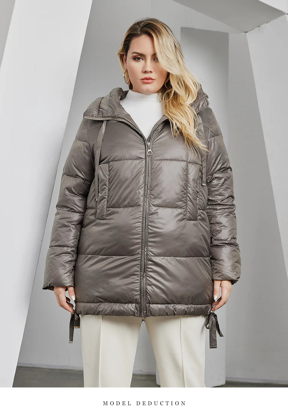 Women's Quilted Winter Parka - Plus Size Hooded Down Jacket