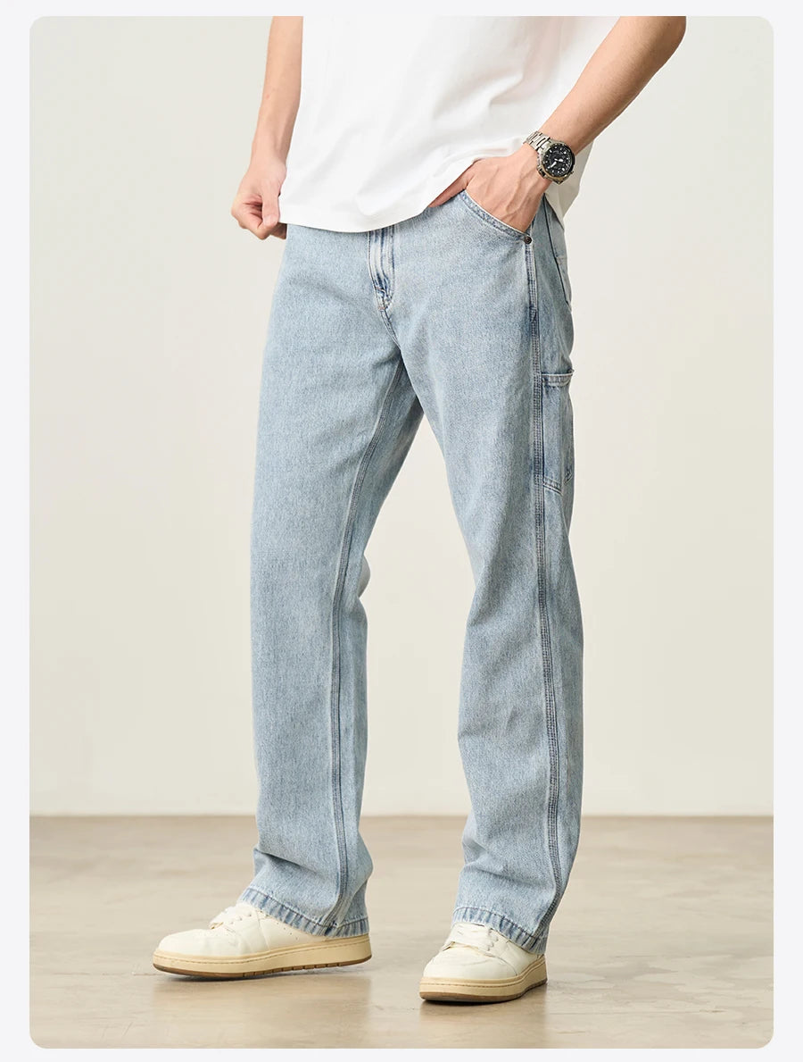 Men's Loose Fit Cargo Jeans - Relaxed Denim Trousers