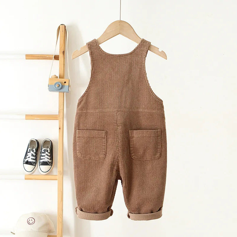 1-4Y Toddler Baby Boys Girls Solid Corduroy Suspender Overalls Heart Pattern Children's Jumpsuit