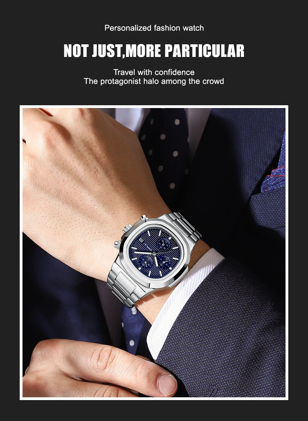 Men's Business Watch - Square Dial Stainless Steel with Luminous Date