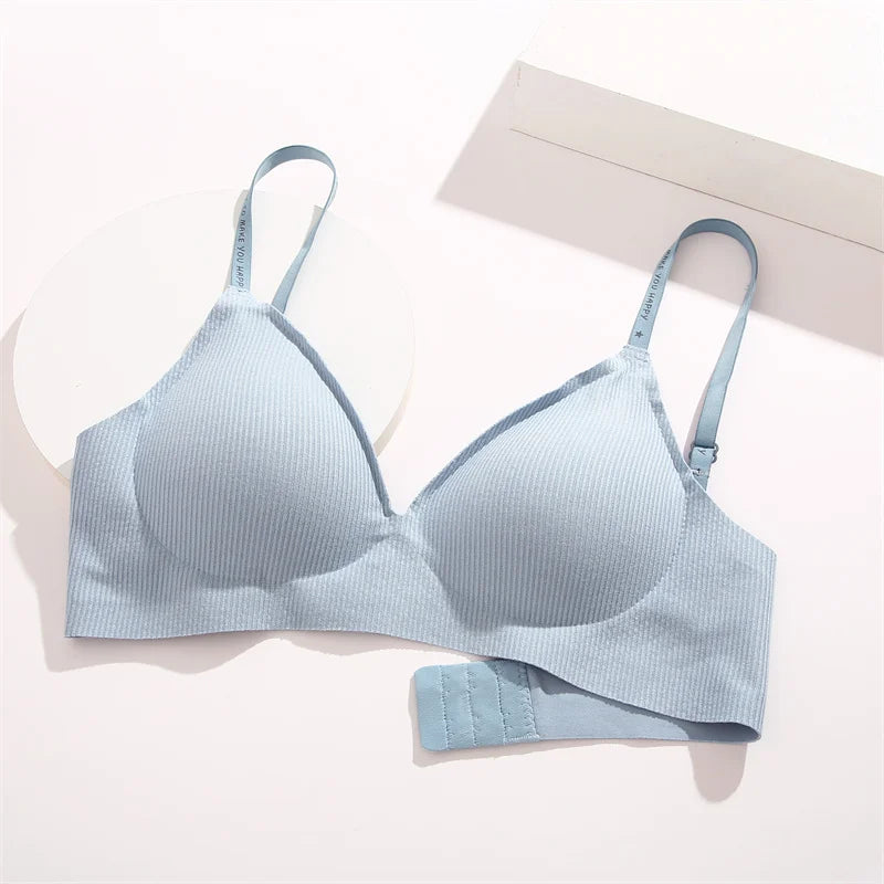 Women's 3/5Pcs/set Wireless Bra Deep V Padded Bralette Stripe Knitting Bras