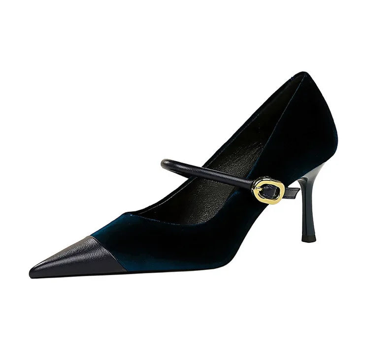 Suede Buckle Design Pumps - Pointed Toe Stilettos Available in 7cm and 10cm Heights