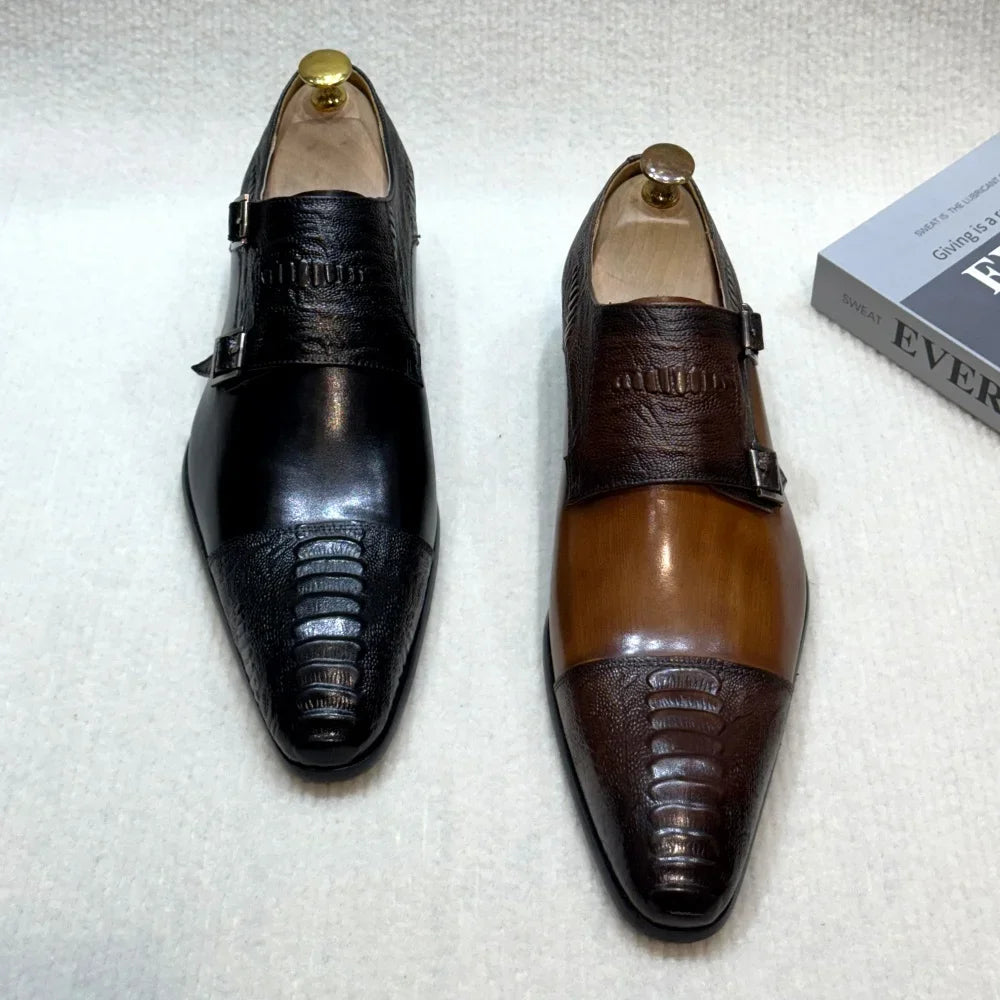 Handmade Double Buckle Monk Strap Leather Dress Shoes