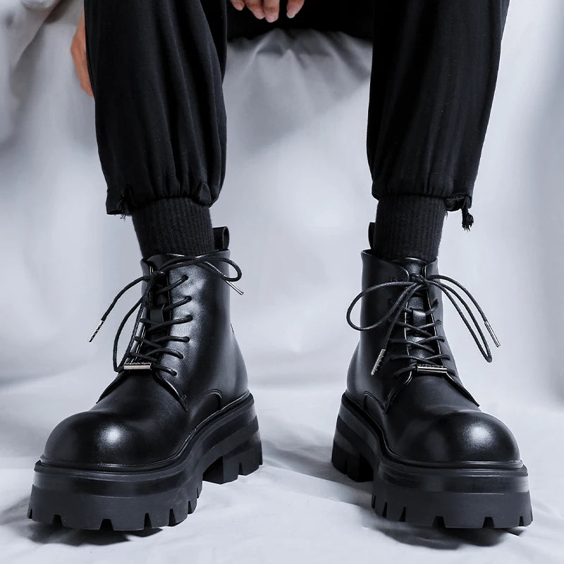 Men's Casual Platform Lace Up Chunky Platform Ankle Boots