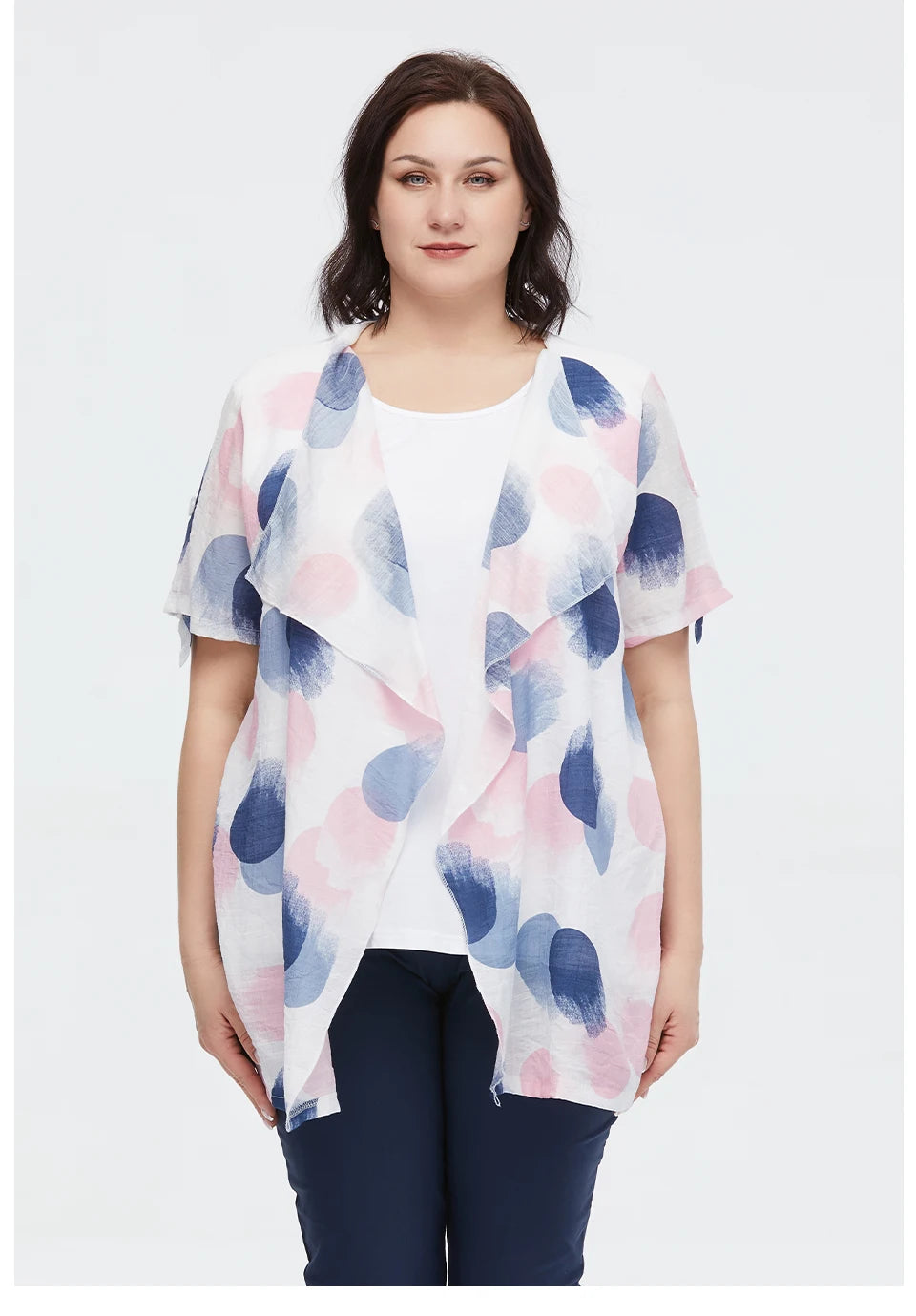 Women's Oversized Fake Two-Piece Print Shirt Blouse