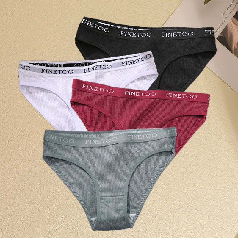Women's 4Pcs Cotton Striped Underwear Panties Letter Belt Briefs  Low Waist Lingerie