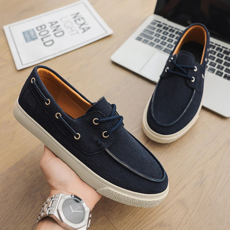 Slip-On Leather Sneakers - Men's Breathable Skateboard & Tennis Loafers