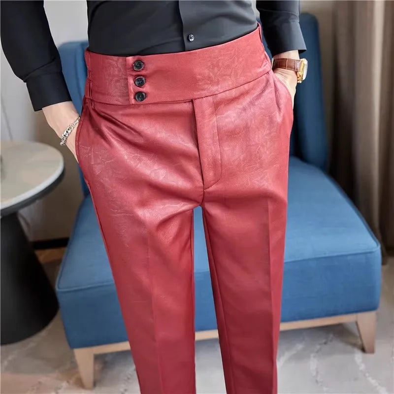 Men's Spring Autumn High Waist Smart Straight Trousers