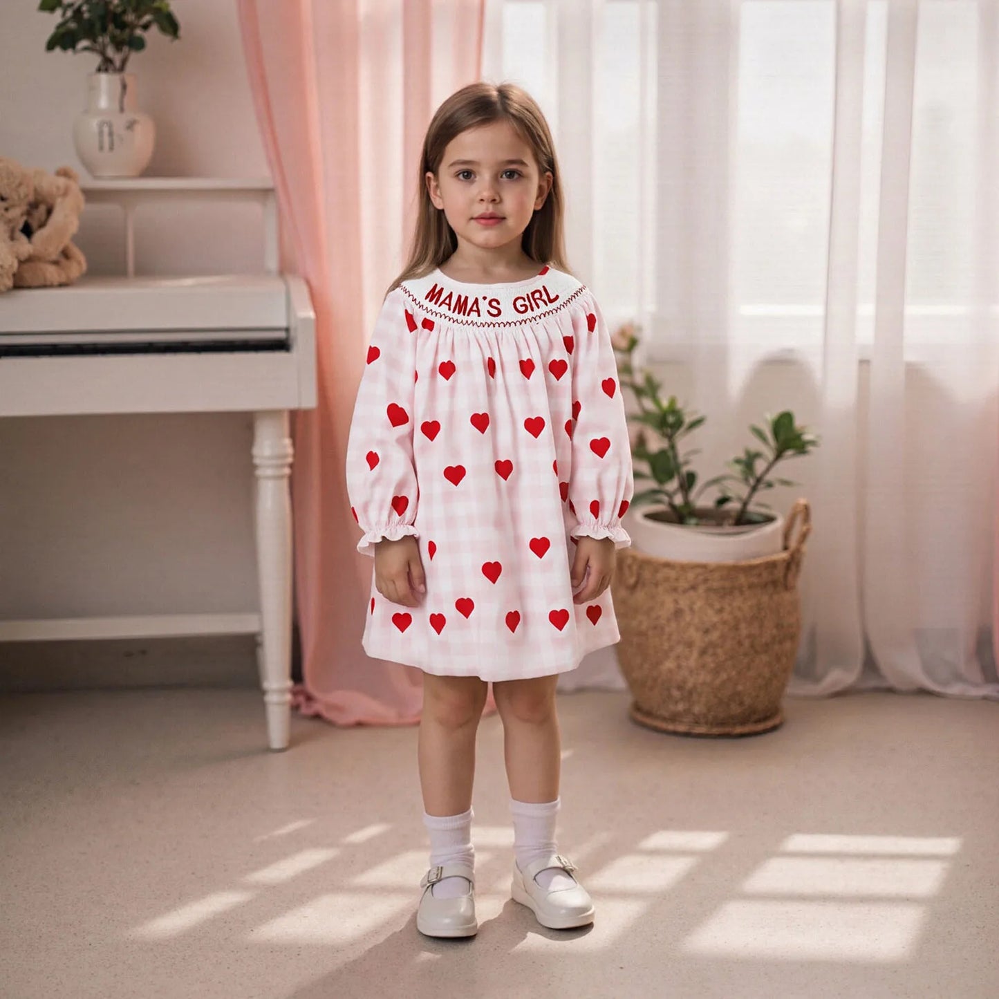 Kids' Valentine's Day Heart Plaid A-Line Dress