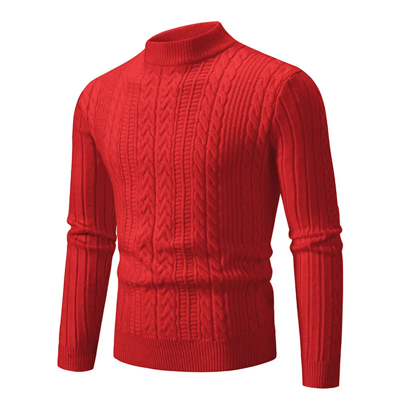 Men's Mock Neck Knitted Sweater - Slim Fit Warm Pullover