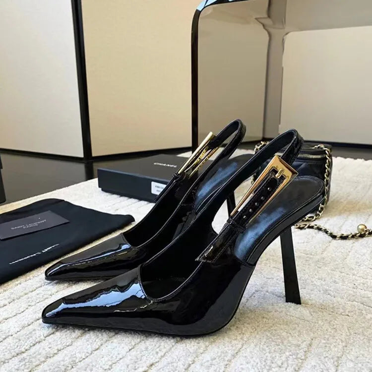 Women's Pointed Stiletto Sandals - One-Line Buckle Strap High Heels