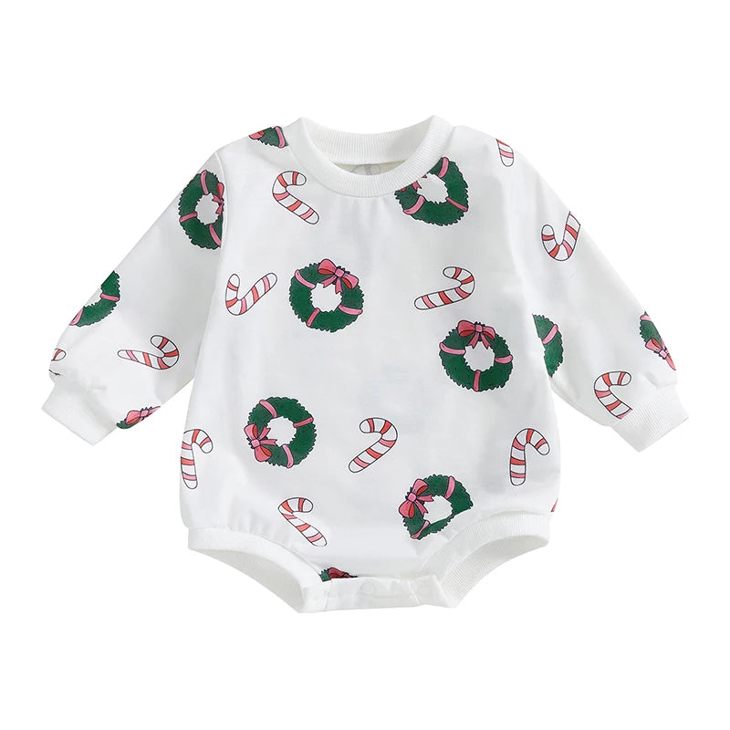 Christmas Candy Cane and Tree Print Romper - Baby Boys Girls Jumpsuit