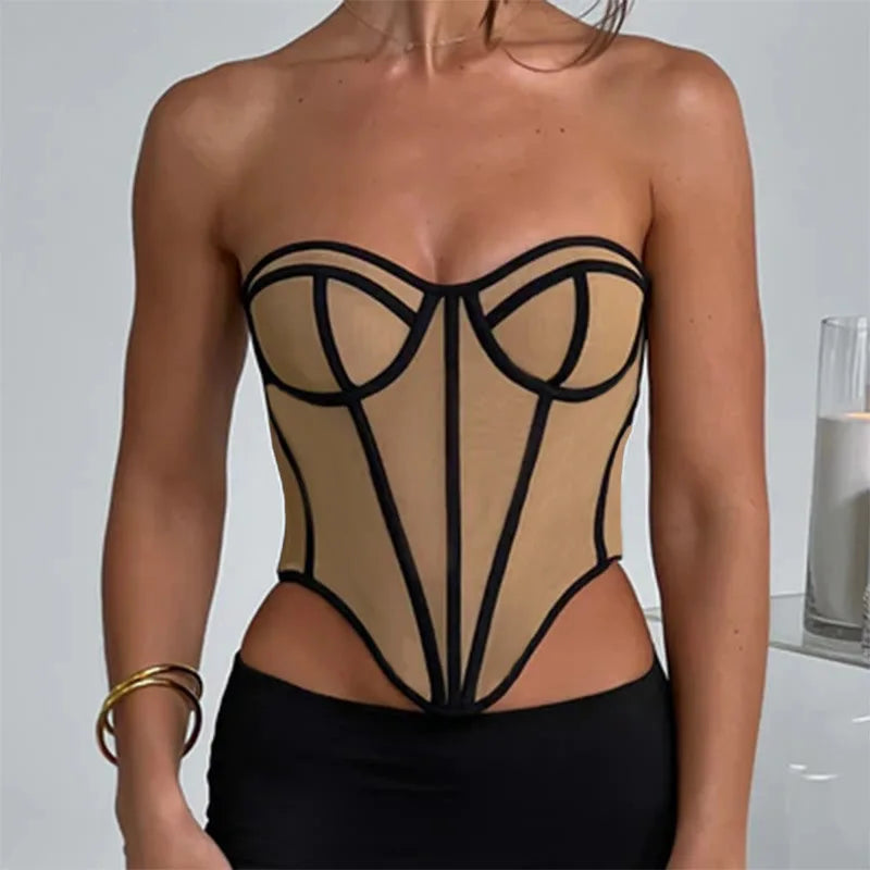 Women's Backless Corset Top - Sleeveless Bustier Crop Top