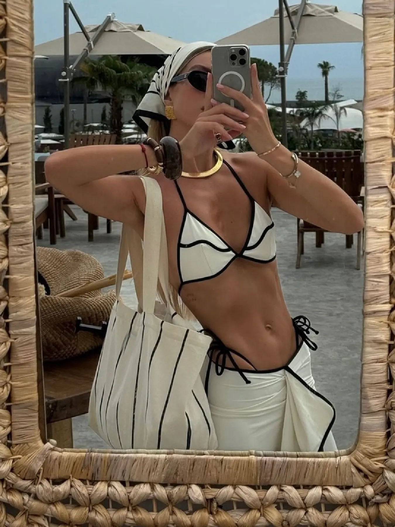 Women's 3 Pcs Bikini with Skirt Halter Women Patchwork Swimwear Set