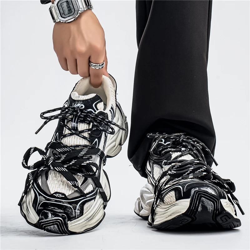 Men's Platform Sneakers - Double Lace Skateboard Running Shoes