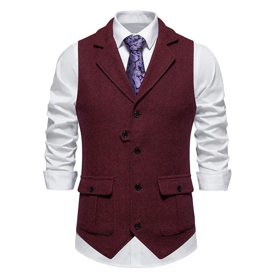 Men's Slim Fit Waistcoat - Turn Down Collar Wedding Office Vest