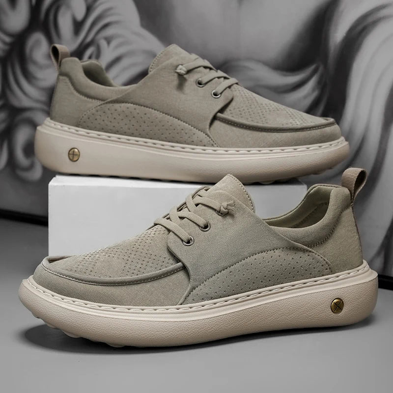 Men's Casual Platform Sneakers - Breathable Lace-Up Tennis Shoes