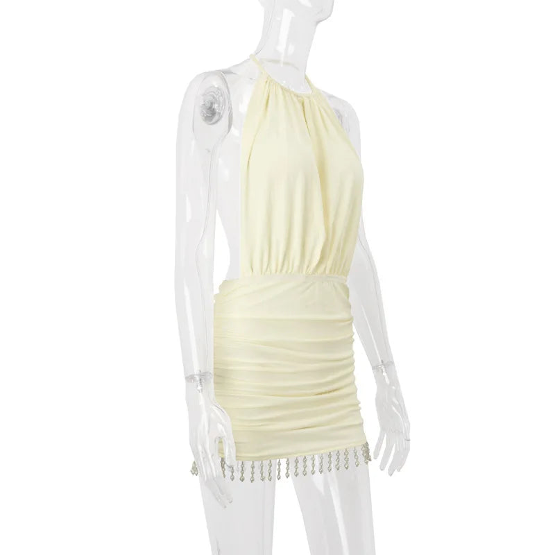 Embellished Halter Backless Mini Dress