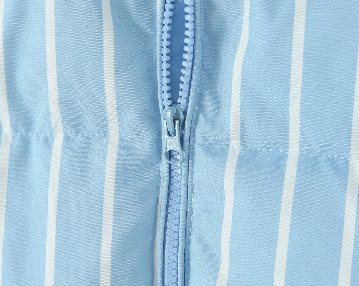 Striped Hooded Bread Jacket - Front Zipper Long Sleeve Warm Coat