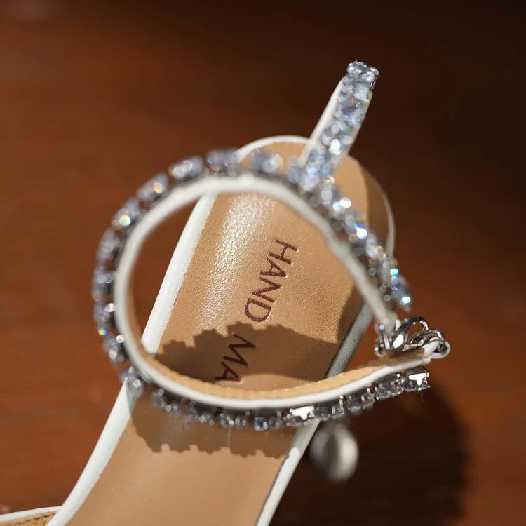 Women's Pointed Toe Rhinestone Wedding Sandals - Bowknot Pendant Pumps