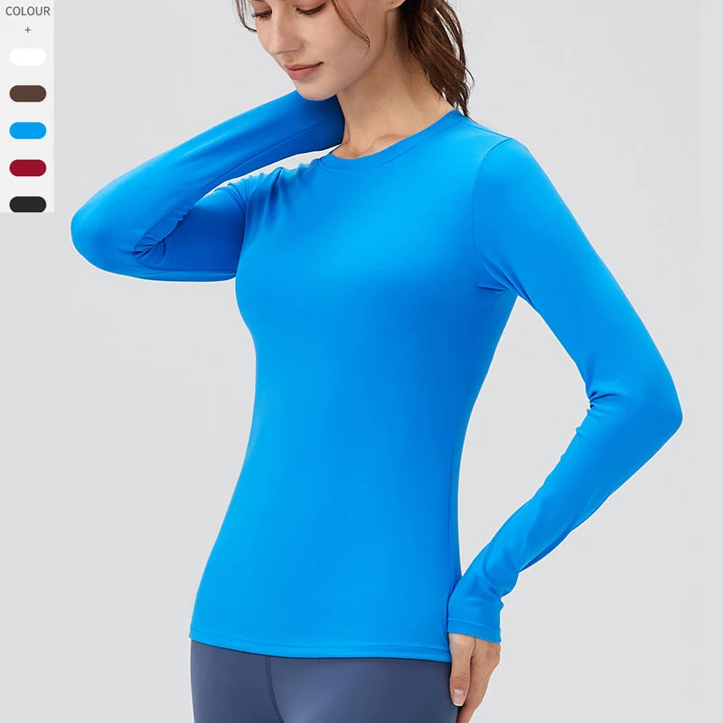 Women's Long Sleeve Yoga Shirt Solid Color Slim Fit Gym Running Top Breathable Quick Dry Workout Shirt Female Sportswear Fitness Top