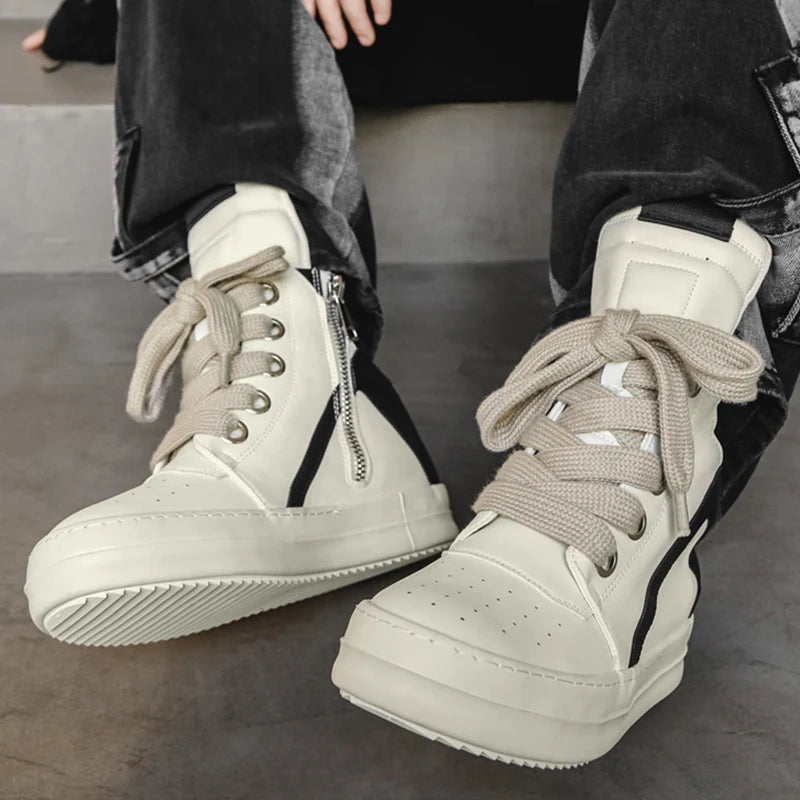 Men's High-Top Leather Sneakers - Casual Sports Ankle Boots